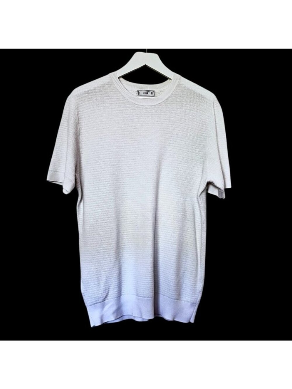 Mango MNG Men L Cotton Blend Ribbed Knit T-Shirt Short Sleeve Euro Summer Resort - Picture 2 of 14